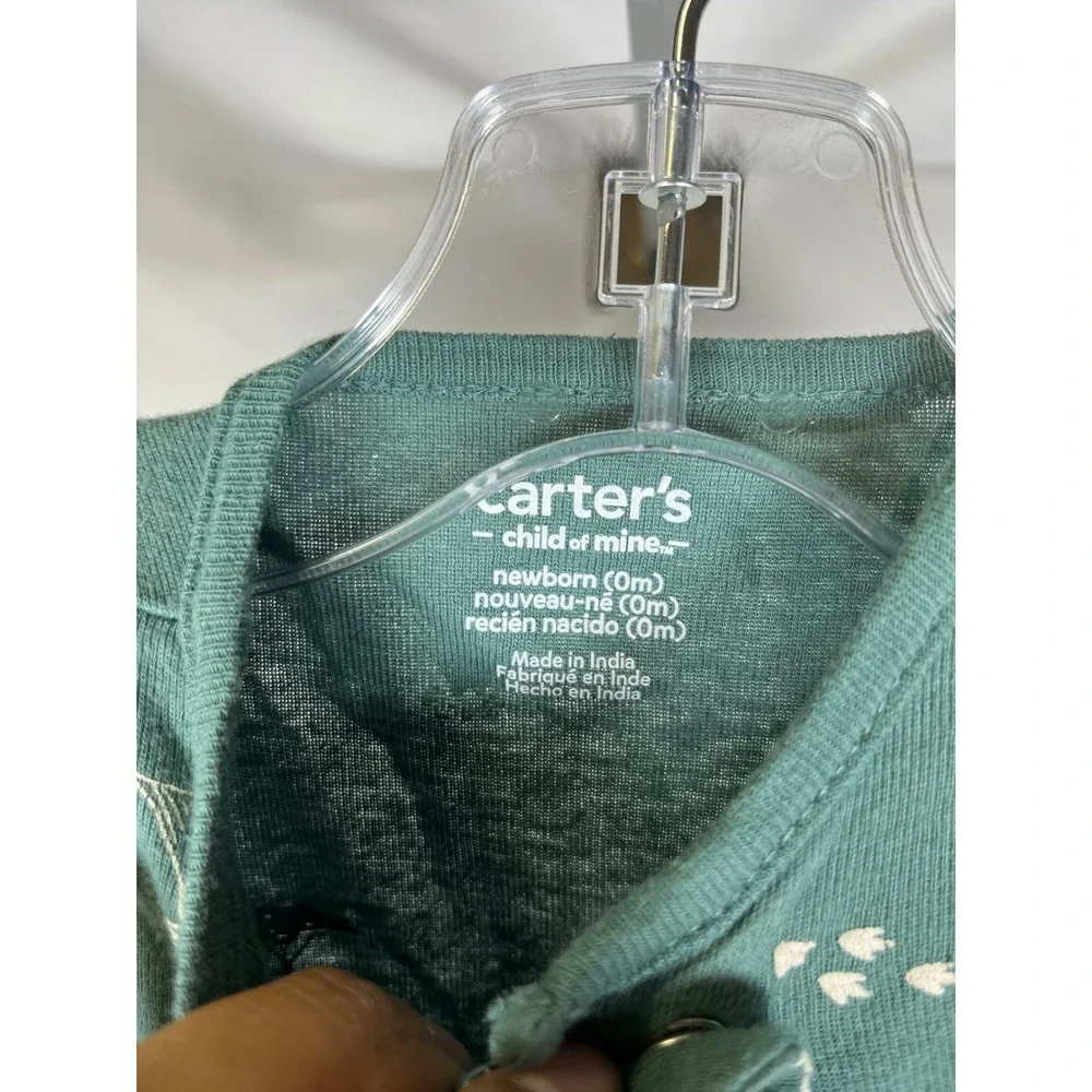 Carters Child of Mine Newborn‎ Green Safari Print Zip Up Footed Sleeper Romper